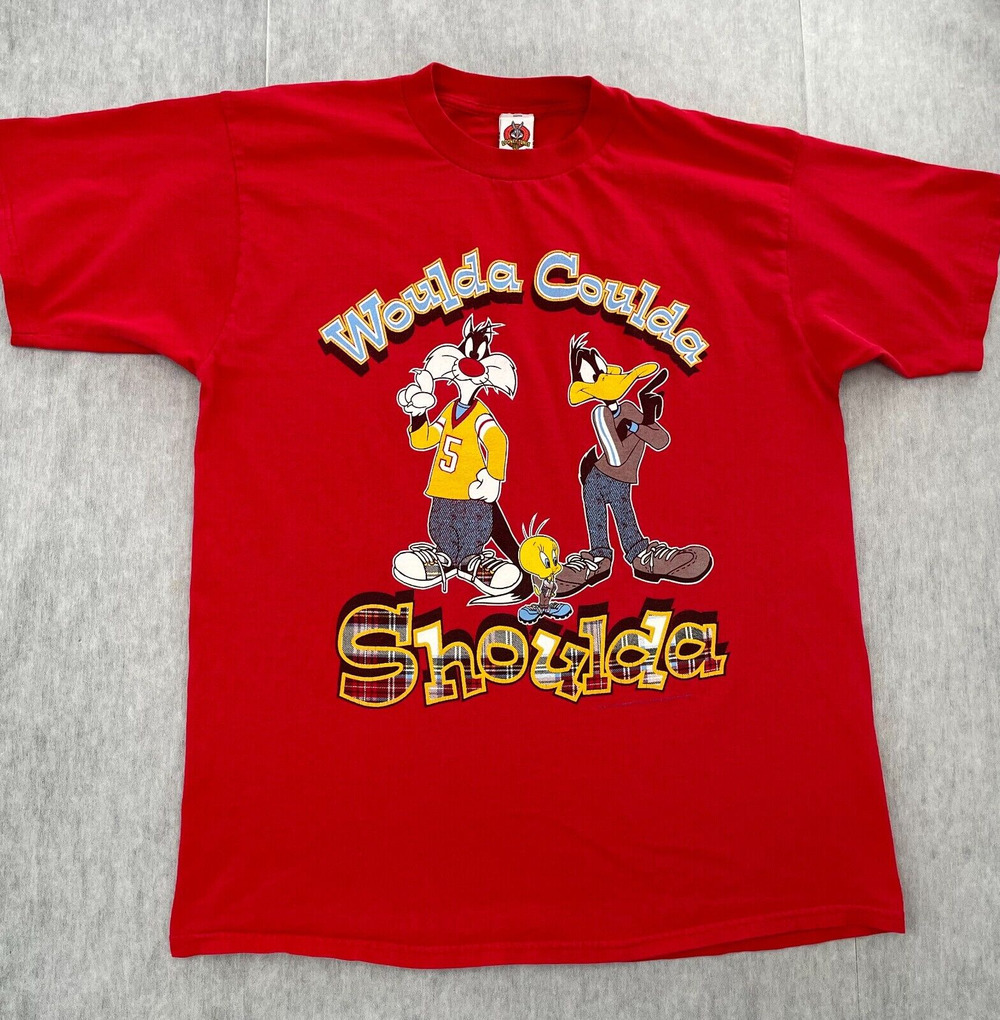 VINTAGE Looney Tunes Shirt Adult Extra Large Red Sylvester Tweety Daffy Mens 90s